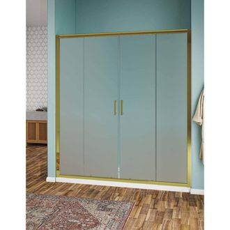 OEM Nicchia Scorrevole 2 Fissi E 2 Scorrevoli In Vetro Temperato Opaco 6mm Oro H190 - 140 Cm