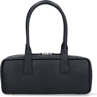 Staud Textured Black Leather Shoulder Bag With Dual Zip Closure
