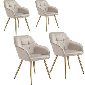 TecTake Dining Chair Marilyn Set Of 4 - Taupe/Gold in Taupe | Size: 4 Pack