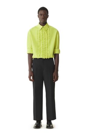Lanvin Green Cotton Poplin Bib Front Shirt in Absinth Green at Nordstrom, Size 40L