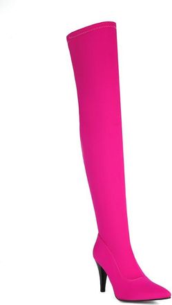 Generic Womens Pointed Toe Thigh High Boots PU Leather Over The Knee Boots with Side Zipper Stiletto High Heel Evening Boot,Fuchsia,7.5 UK
