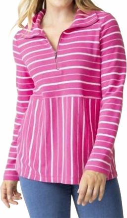 Habitat Womens Weekend Terry Quarter Zip Top In Berry