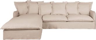 Maisons du monde Sof&aacute; cheslong izquierdo de 4/5 plazas efecto lino arrugado beige