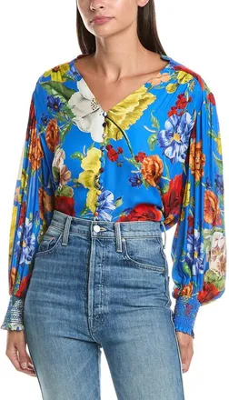 Alice & Olivia Alice + Olivia Serena Collar Blouson Sleeve Top