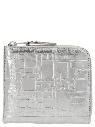 Comme Des Gar&ccedil;ons Silver Embossed Logotype wallet