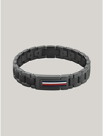 Tommy Hilfiger Mens Flag Stripe Stainless Steel Bracelet - Black