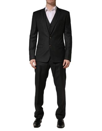 Dolce & Gabbana Black Wool Slim Fit Formal 3 Piece Men Mens Suit