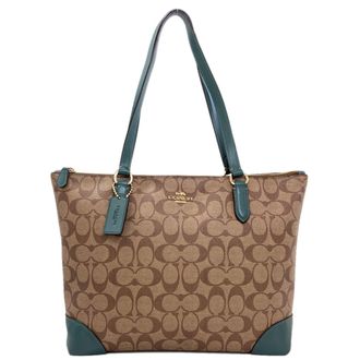 Coach Brown Green Leather Tote Bag (Pre-Owned)
