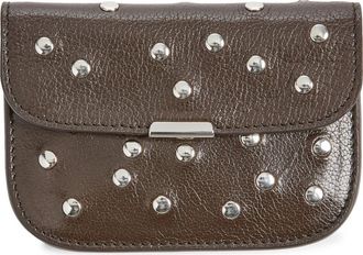 Christophe Lemaire Soft Tab Studded Leather Card Holder in Dark Chocolate at Nordstrom