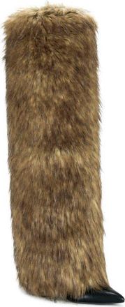 Azalea Wang Langleye Faux Fur Over-the-Knee Stiletto Boot in Brown at Nordstrom, Size 6.5