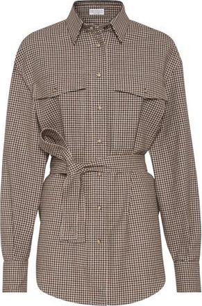Brunello Cucinelli Virgin wool check shirt in Brown at Nordstrom, Size Xx-Large Eu
