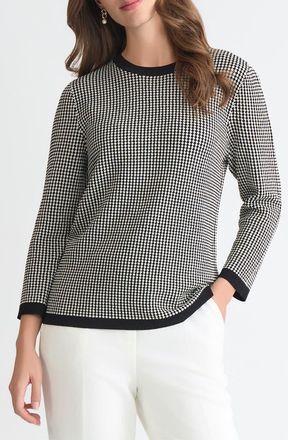 Kasper Geometric Stitch Sweater in Black/Lily White at Nordstrom, Size X-Small