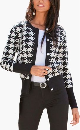 Lascana Womens Pearl Button Houndstooth Cardigan in Black Patterned at Nordstrom, Size 6