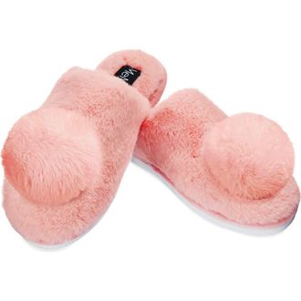 MeMoi The Gloria Faux Fur Pom Slipper in Blush at Nordstrom, Size Medium
