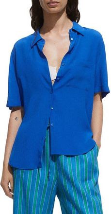Mango Woven Short Sleeve Button-Up Shirt in Blue at Nordstrom, Size 10