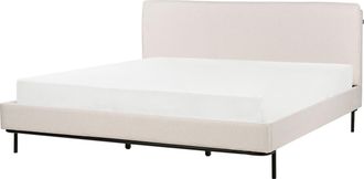 Beliani Cama Con Somier Con Cabecero Moderna Tapizado De Tela De Poli&eacute;ster Beige Crema 180 X 200 Cm Corio