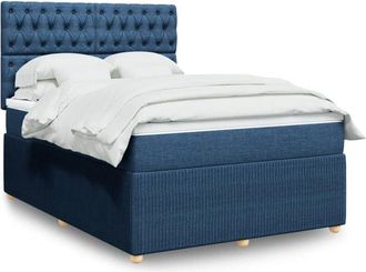 vidaXL Cama Box Spring Con Colch&oacute;n Tela Azul 140x190 Cm Vidaxl