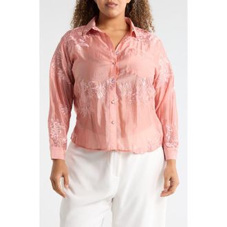 Forgotten Grace Embroidered Button-Up Shirt in Rose Tan at Nordstrom Rack, Size 1 X
