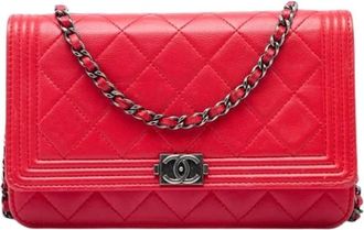 Chanel Pre-owned The Boy Wallet on Chain - Dames - Vintage Schoudertas - Rood - ONE Size - Leer - Vintage