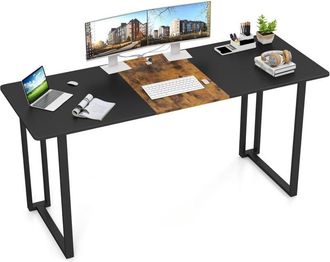 Costway Scrivania per Computer 160 x 60 cm, Tavolo da Conferenza in Metallo e Legno per Ufficio e Scuola, Tavolo Moderno per Studio e Lavoro, Marrone