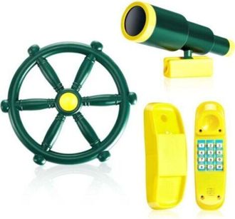 OEM Juego De 3 Accesorios Para Parques Infantiles: Columpios De Exterior, Equipo De Juego, Barco Pirata De Pl&aacute;stico, Tim&oacute;n, Telescopio, Tel&eacute;fono, Casita D