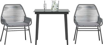 vidaXL Juego Comedor Jard&iacute;n 3 Pzas Cojines Rat&aacute;n Sint&eacute;tico Vidrio Gris Vidaxl
