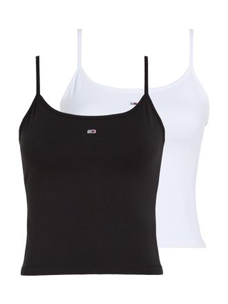 Tommy Jeans Tanktop TOMMY JEANS TJW 2PACK ESSENTIAL STRAP TOP, Damen, Gr. XL (42), schwarz-weiss (wei&szlig;, schwarz), Jersey, Obermaterial: 95% Baumwolle, 5% Elasthan