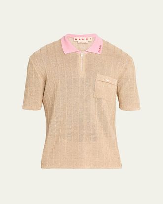 Marni Mens Linen and Cotton Logo-Collar Half-Zip Polo Sweater