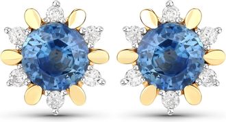 Diana M. Jewels Blue Sapphire Round 5.50mm ( AR ) - 2Pcs + White Diamond F/C Round 1.50mm - 12Pcs ( White Pen Rhodium ) (I1-I2/I color) ( Push Post )