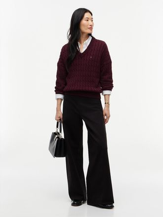 Tommy Hilfiger Womens Wide Leg Ponte Pull-On Pant - Black - XXL