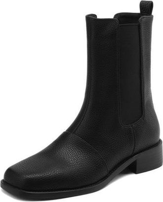 TinaCus Womens Handmade Genuine Leather Square Toe Pull On Chelsea Boots Ankle Boots, Black, 10.5 UK