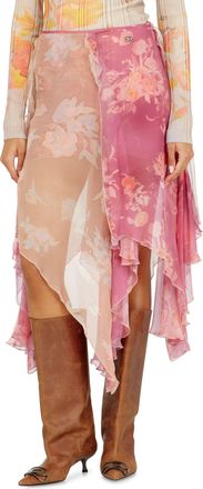 Diesel Asymmetric floral midi skirt in viscose and silk - Skirts - Woman - Pink