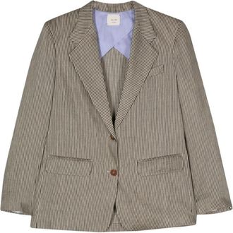 Alysi Gestreept single-breasted blazer - Dames - Blazers - Grijs - XL - Linnen - Jassen