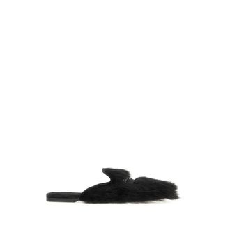 Dolce & Gabbana Shearling en su&egrave;de slippers - Dames - Pantoffels - Zwart - 38 EU - Su&egrave;de - Schoenen