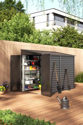 Living and Home 8.8 x 4.7 ft Pent Metal Garden Storage Shed Lean to Shed Motorcycle Shed with Lockable Door, Grey