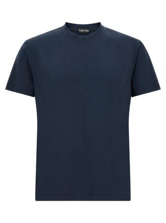 Tom Ford Blue Solid Crew Neck T-Shirt