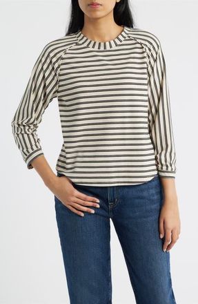 Wit & Wisdom Stripe Three Quarter Sleeve Top in Ecru/Black at Nordstrom, Size X-Small