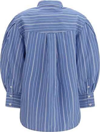 Ganni Womens T-Shirt Striped Cotton Nouvean Navy