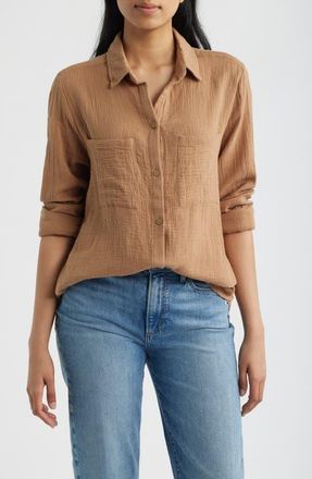 Beach Lunch Lounge Micaela Cotton Button-Up Shirt in Toasty Brown at Nordstrom, Size X-Large