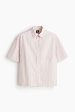 H&M Kastiges Popelinehemd in Regular Fit - Rosa/Gestreift
