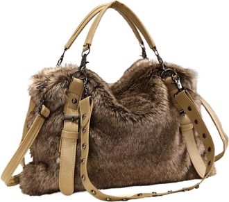 Generic Compatible For Women Faux Fur Plush Handbags Ruched Handle Lady Furry Shoulder Crossbody Bag Large Capacity Tote Winter Bolsas