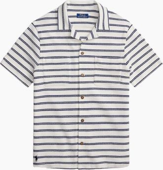 Polo Ralph Lauren Mens Polo Ralph Lauren Knitted Stripe Sport Shirt 001 Pale Cream - White - Size: 38
