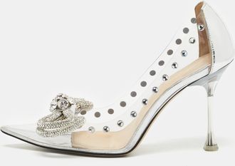 Mach & Mach Silver Patent Leather And Pvc Double Bow Pumps