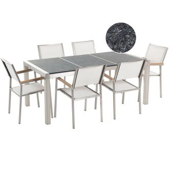 Beliani Conjunto De Comedor De Jard&iacute;n Blanco Con Mesa 180 X 90 Cm De Basalto Flameado 6 Sillas Grosseto