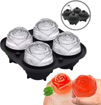 OEM Molde Para Cubitos De Hielo Con Forma De Rosa (4 Cavidades), Bandeja Grande De Silicona Para Cubitos De Hielo Con Dise&ntilde;o Floral Y Tapa