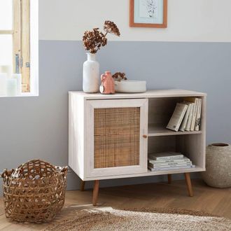 Sweeek 80cm Scandi-style Storage Cabinet With Wooden & Cane Rattan in White
