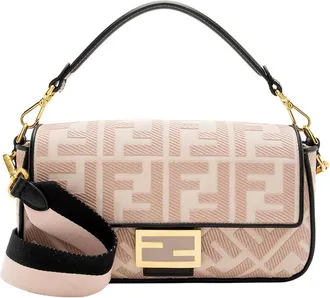 Fendi Fendi Black Canvas Ff Embroidered Baguette Shoulder Bag (Authentic Pre-Loved)