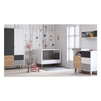 Vox Chambre Compl&egrave;te Lit B&eacute;b&eacute; &Eacute;volutif - Commode &Agrave; Langer - Armoire Vox Concept Bois