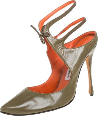 Manolo Blahnik Olive Green Ankle Strap Sandals