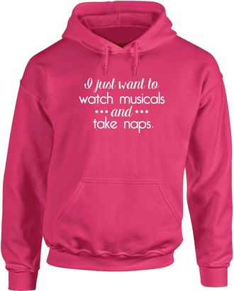 HippoWarehouse I Just Want to Watch Musicals and Take Naps Theatre Unisex Hoodie Hooded top (Specific Size Guide in Description) Fuchsia Pink